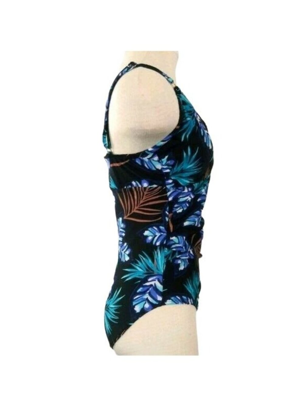 Merona Size Medium Swimsuit One-Piece Tropical Palm V-Neck Crochet Trim Details - Picture 4 of 8